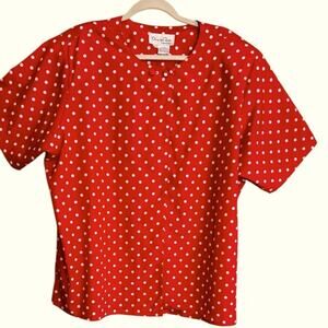 Oscar de la Renta Expressions Red Polka Dot Red Short Sleeve Blouse Size 22